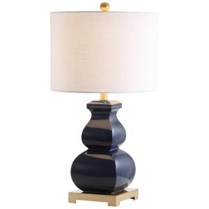 Abajur Luminária de Mesa em Cerâmica Estilo Contemporânea com 64 cm de Altura para Quarto Sala de Estar e Escritório 110V 100W JONATHAN Y Azul Marinho e Dourado