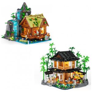 Kit Cabana da Cachoeira & Casa de Bambu Lumibricks com iluminação LED cenários naturais orientais para adultos colecionadores