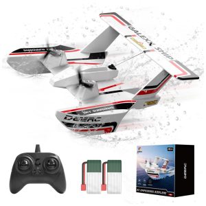 Avião de Controle Remoto 3 em 1 com 2 Baterias e Planador de Avião RTF de 24 GHz DEERC RC Branco