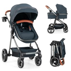 Carrinho de Bebê Conversível em Paisagem Alta Reversível e Dobrável INFANS Preto