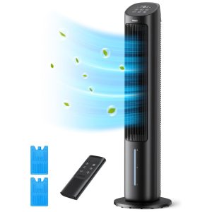 Ventilador de Torre com Ar Frio Oscilação 80° Tanque de Água Removível Controle Remoto 4 Velocidades Timer 7H Quarto Dreo Preto