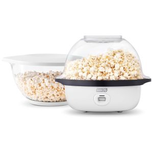 Pipoqueira Elétrica DASH SmartStore Deluxe Stirring Máquina de Pipoca com Tampa Grande para Servir e Armazenar 24 Copos - Branca