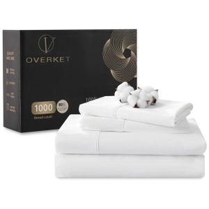 Conjunto de Lençóis Queen Size de Algodão Egípcio 1000 fios Cetim Weave Suave e Macio Conjunto 100 Algodão. Overket