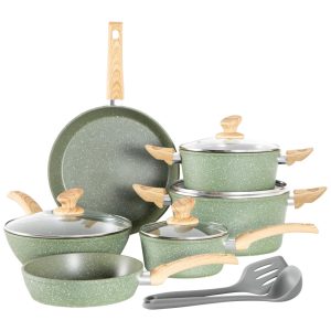 Conjunto de Panelas Kitchen Academy 12 peças Alumínio Antiaderente Granito Indução Livre de PFOA Verde