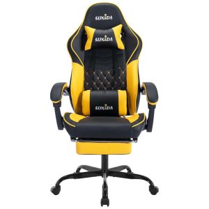 Cadeira Gamer Ergonômica com Apoio para Lombar e Cabeça SUKIDA Preto e Amarelo