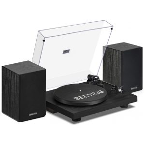 Toca-discos de Vinil Bluetooth com Alto-falantes Estéreo de Estante de 36 Watts Sistema HiFi com Cápsula Magnética Gravação USBSeeYing