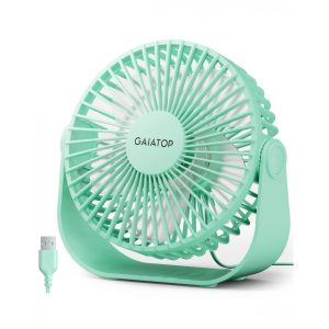 Ventilador de Mesa USB Gaiatop Verde 14 cm 3 Velocidades até 48 m/s 2500 RPM Rotação 90° Silencioso 3 Lâminas Modelo TF55B 5V