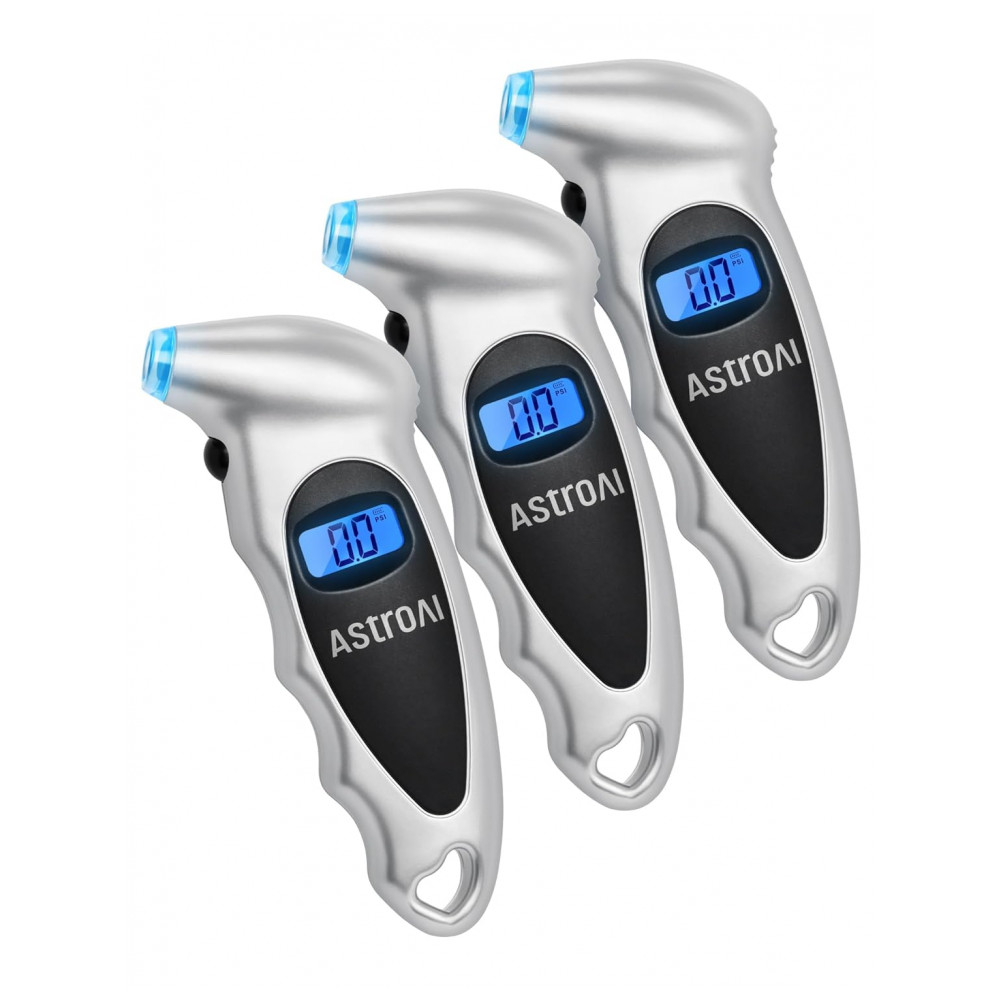 Manômetro Digital AstroAI para Pressão de Pneus de 0150 PSI Preciso em Incrementos de 0,1, Conjunto de 3 Unidades para Carros, Caminhões e Bicicletas
