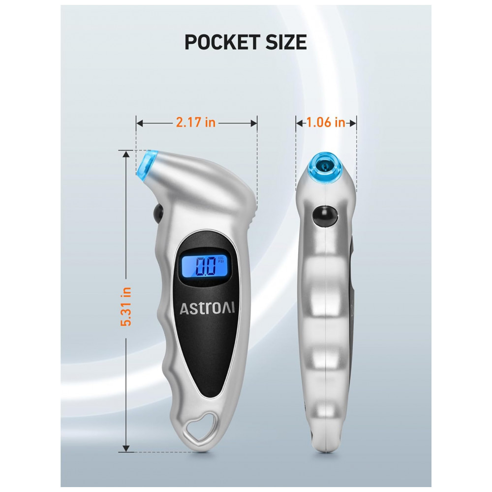 Manômetro Digital AstroAI para Pressão de Pneus de 0150 PSI Preciso em Incrementos de 0,1, Conjunto de 3 Unidades para Carros, Caminhões e Bicicletas - Imagem 2