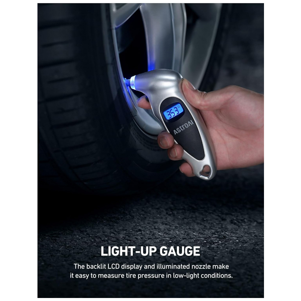Manômetro Digital AstroAI para Pressão de Pneus de 0150 PSI Preciso em Incrementos de 0,1, Conjunto de 3 Unidades para Carros, Caminhões e Bicicletas - Imagem 6