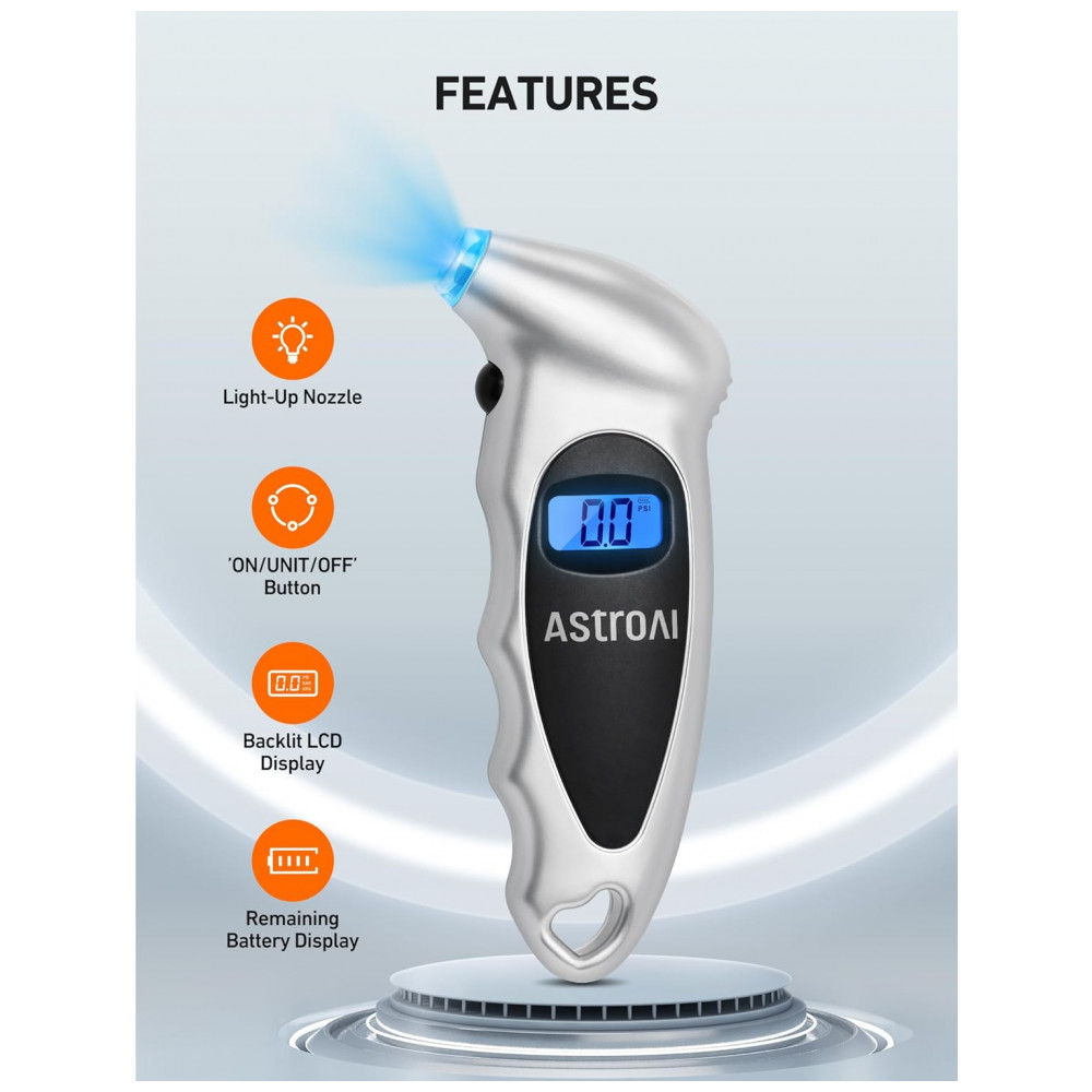 Manômetro Digital AstroAI para Pressão de Pneus de 0150 PSI Preciso em Incrementos de 0,1, Conjunto de 3 Unidades para Carros, Caminhões e Bicicletas - Imagem 7