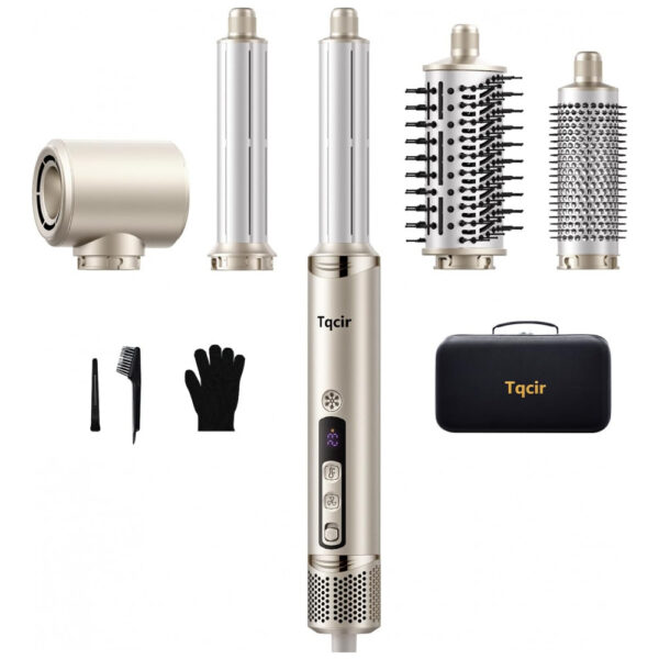 Escova Secadora de Cabelo Profissional 5 em 1 da Tqcir, Multistyler Poderoso com Curlers AutoWrap, Modelagem Rápida sem Danos Térmicos, Estojo de Arma