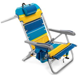 Cadeira de Praia Dobrável com 5 Posições Porta Bebidas e Apoio para Cabeça Homevative Amarela e Azul