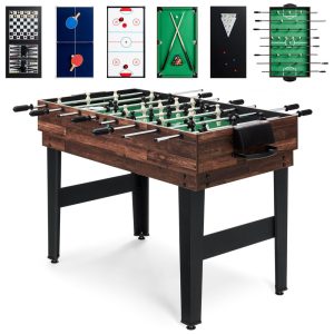 Mesa de Jogos 10 em 1 para Diversão em Casa com Pebolim Sinuca Shuffleboard Pingue-Pongue Xadrez Damas Boliche e Gamão Best Choice Products Marrom Escuro