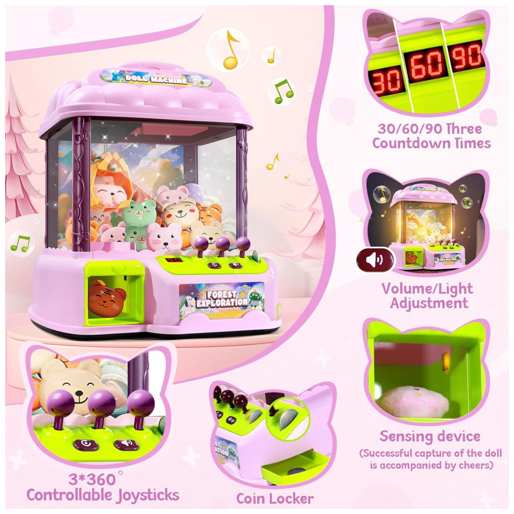 MIAOKE Máquina de Garra Rosa Grande para Crianças, Arcade Musical Eletrônico com Luzes e Sons, Inclui Brinquedos, Moedas e Ovos Surpresa - Imagem 2