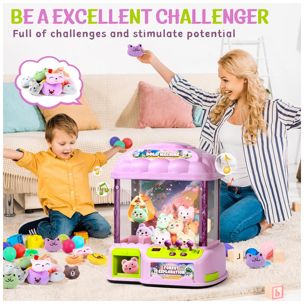 MIAOKE Máquina de Garra Rosa Grande para Crianças, Arcade Musical Eletrônico com Luzes e Sons, Inclui Brinquedos, Moedas e Ovos Surpresa - Imagem 4