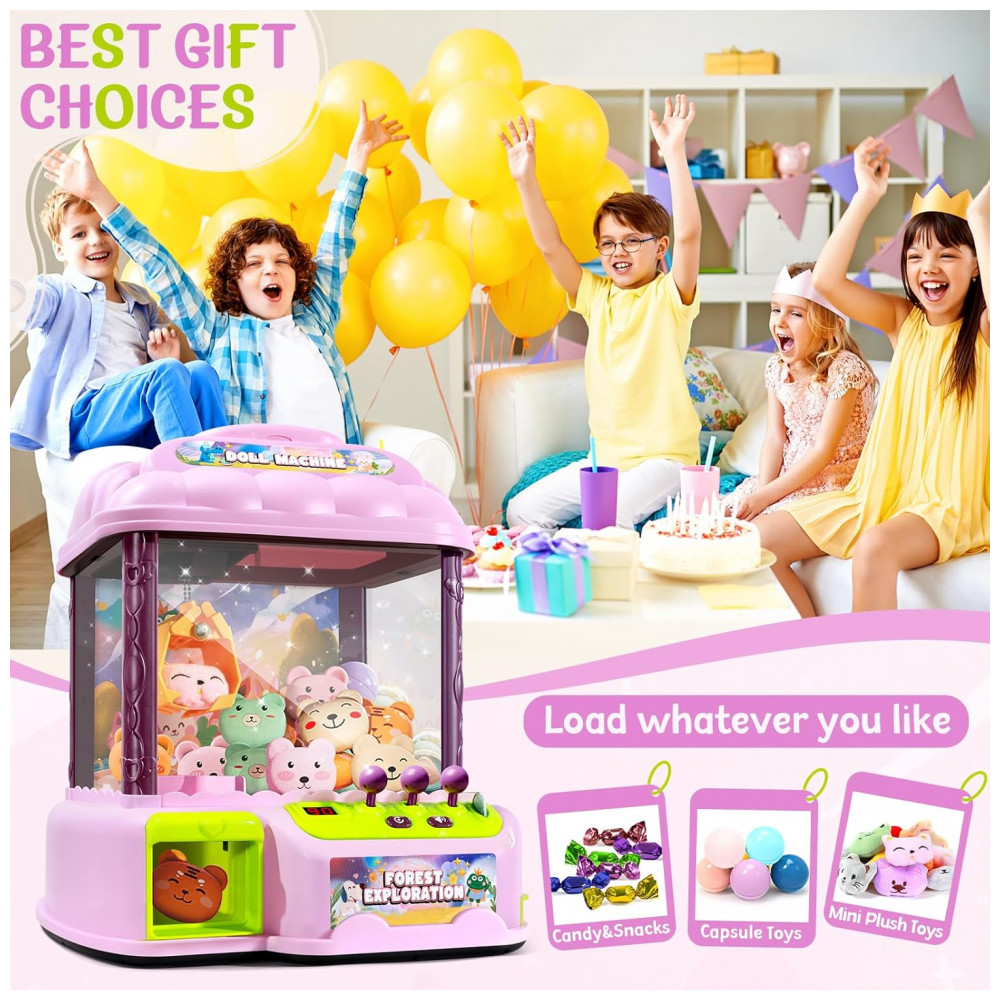 MIAOKE Máquina de Garra Rosa Grande para Crianças, Arcade Musical Eletrônico com Luzes e Sons, Inclui Brinquedos, Moedas e Ovos Surpresa - Imagem 6