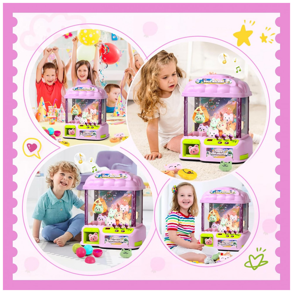 MIAOKE Máquina de Garra Rosa Grande para Crianças, Arcade Musical Eletrônico com Luzes e Sons, Inclui Brinquedos, Moedas e Ovos Surpresa - Imagem 7