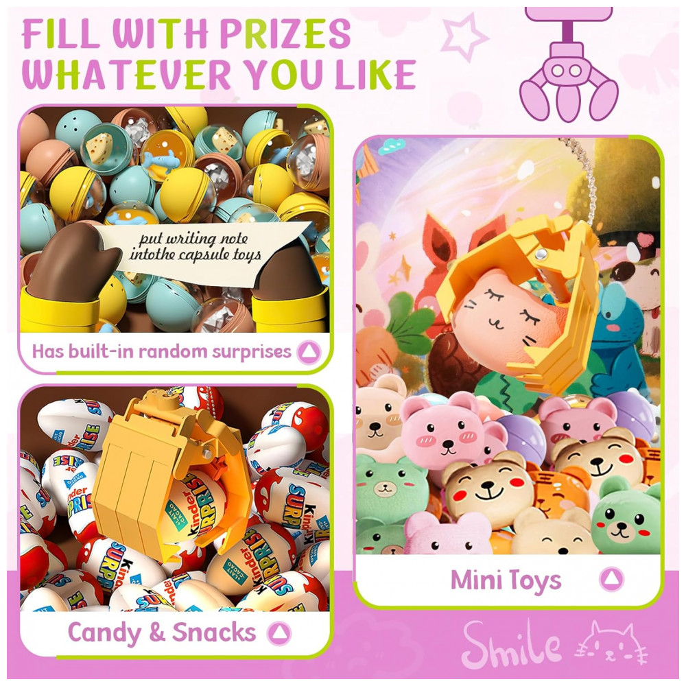 MIAOKE Máquina de Garra Rosa Grande para Crianças, Arcade Musical Eletrônico com Luzes e Sons, Inclui Brinquedos, Moedas e Ovos Surpresa - Imagem 8