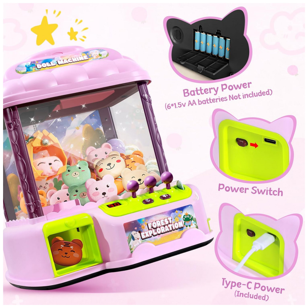 MIAOKE Máquina de Garra Rosa Grande para Crianças, Arcade Musical Eletrônico com Luzes e Sons, Inclui Brinquedos, Moedas e Ovos Surpresa - Imagem 9