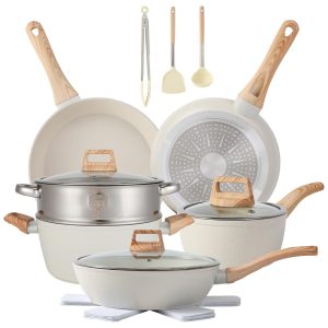 Conjunto de Panelas Antiaderente 16 Peças Anymark Branco - Ideal para Cozinhar diário