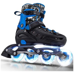 Patins Regulável e Ajustável para Jovens e Adultos com Rodas Iluminadas Tam BR 37 a 40 Kuxuan Azul