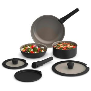 Jogo de Panelas e Frigideiras 8 Peças com Cabo Removível e Revestimento Antiaderente Cerâmico EverGood™ BELLA Preto