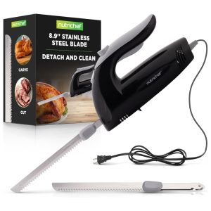Faca Elétrica NutriChef Premium - Lâminas Serrilhadas Design Ergonômico Fácil de Limpar - Ideal para Carnes Queijos - Preto PKELKN8