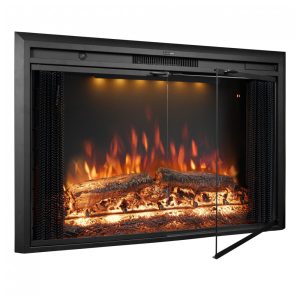 Lareira Elétrica de Embutir A69x109L cm com Temporizador Controle Remoto Som de Crepitação de Fogo e Porta de Vidro 110V 1500W Velaychimney Preta