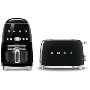 Conjunto Smeg Retro de Cafeteira e Torradeira 2 Fatias Preta