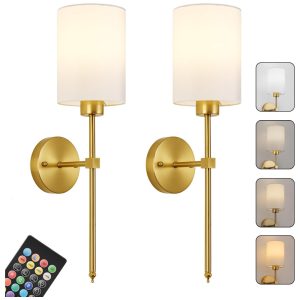 Conjunto de Luminária de Parede Recarregáveis Sem Fio com 2 Peças Estilo Antigo Controle Remoto Temporizador e Cor Personalizável 230V KARTOOSH ZM213B Dourado