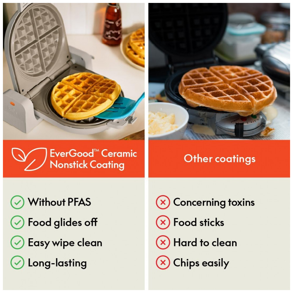 Bella FlipnStore Máquina de Waffles com Revestimento Cerâmico EverGood Antiaderente, Utensílios de Cozinha Compactos, Luz Indicadora de Energia, - Imagem 6