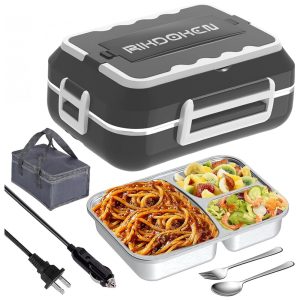 Marmita Elétrica Portátil 15L com Recipiente de Aço Inoxidável e à Prova de Vazamentos 12V 110V 60W RIKDOKEN Cinza Escuro