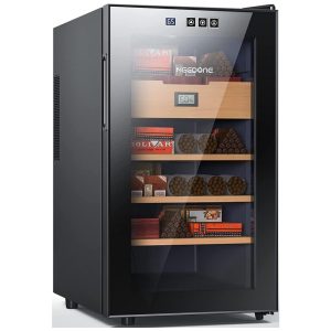 Umidor para Charutos Elétrico 48L até 300UN com Higrômetro Digital e Prateleiras em Madeira de Cedro Espanhol 110V NEEDONE Preto