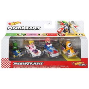 Conjunto Hot Wheels Mario Kart Vehicle 4Pack - 4 Personagens Favoritos dos Fãs Inclui 1 Modelo Exclusivo - Presente Colecionável para Crianças