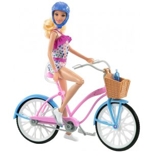 Conjunto de Bicicleta para Boneca Barbie com Acessórios e Boneca Rosa