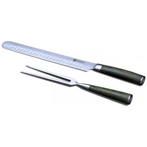 Conjunto de Faca e Garfo Lâmina de Aço Inoxidável Damasco HexClad