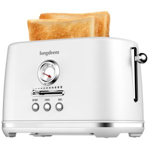 Torradeira 2 Fatias com Desligamento Automático Bandeja de Migalhas e 6 Níveis de Tostagem 110V 1000W LONGDEEM Branca