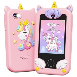 Celular Brinquedo KOKODI Unicorn com tela sensível ao toque câmera dupla HD ideal para meninas de 3 a 10 anos presente educativo e divertido.