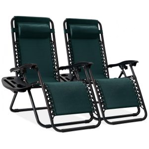 Conjunto de 2 Cadeiras Reclináveis de Gravidade Zero em Malha de Aço Ajustável com Almofadas e Bandejas Porta-copos - Best Choice Products