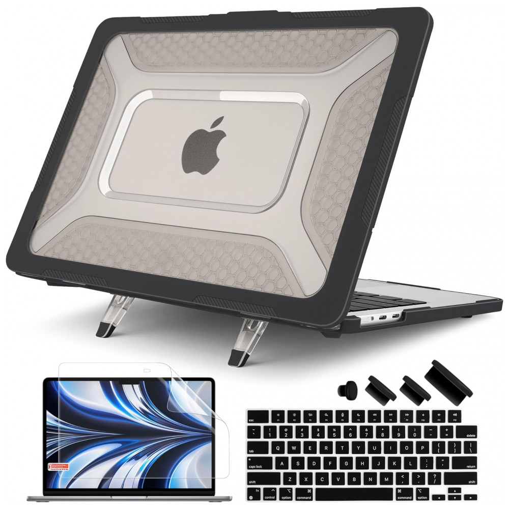Capa Rígida Batianda Honeycomb MacBook Air 136" Cinza-Rocha – Modelos A2681 A3113 A3240 com Suporte Dobrável e Proteção Completa