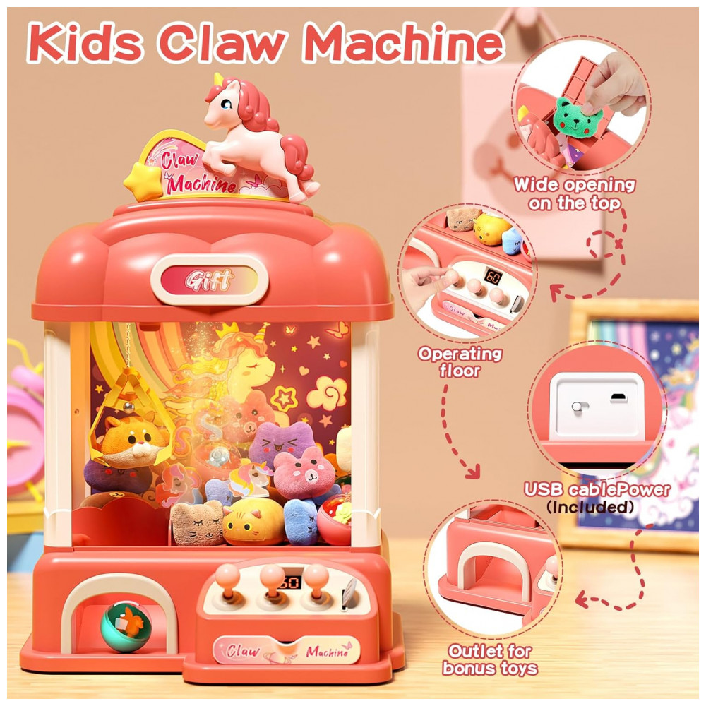 Máquina de Garra AIQI Unicorns 60 Peças para Crianças com Luzes, Som e Dispensador de Brinquedos e Doces - Imagem 3