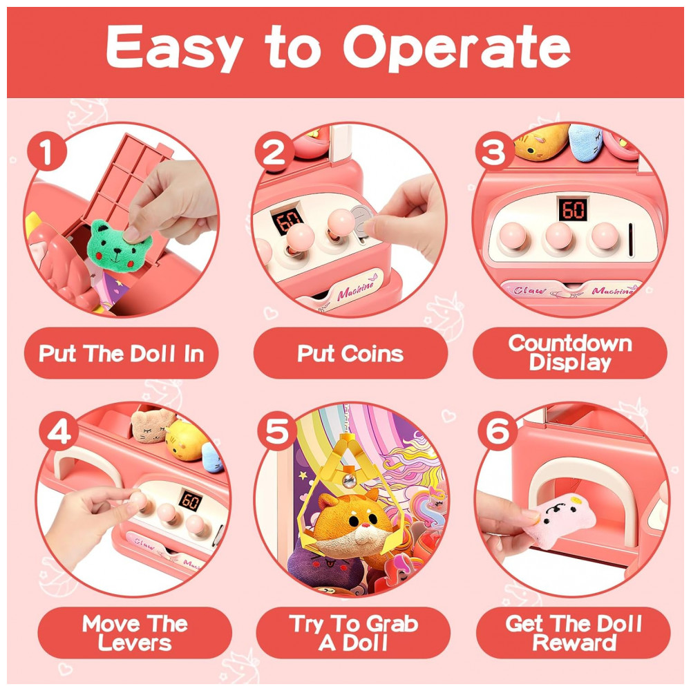 Máquina de Garra AIQI Unicorns 60 Peças para Crianças com Luzes, Som e Dispensador de Brinquedos e Doces - Imagem 4