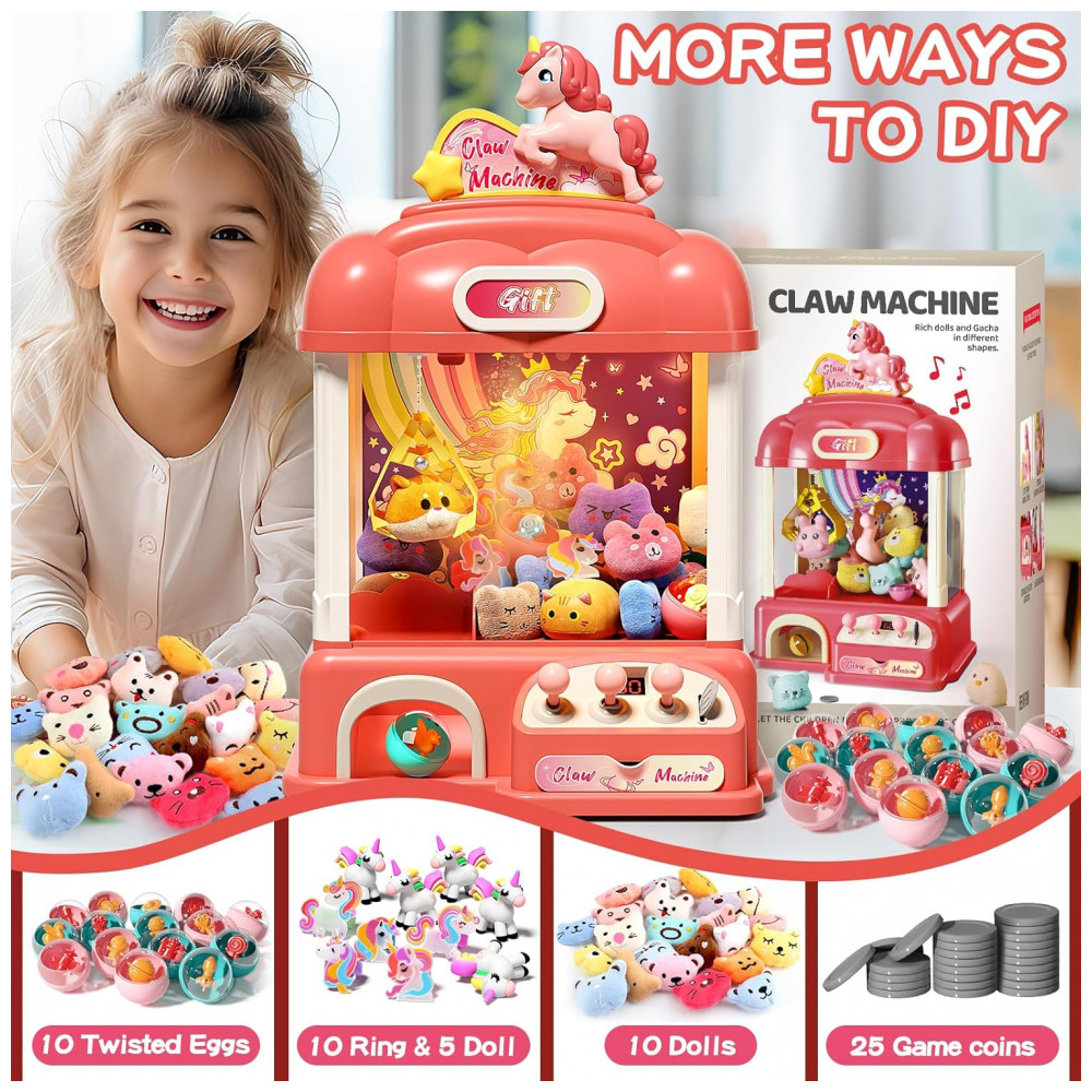 Máquina de Garra AIQI Unicorns 60 Peças para Crianças com Luzes, Som e Dispensador de Brinquedos e Doces - Imagem 5