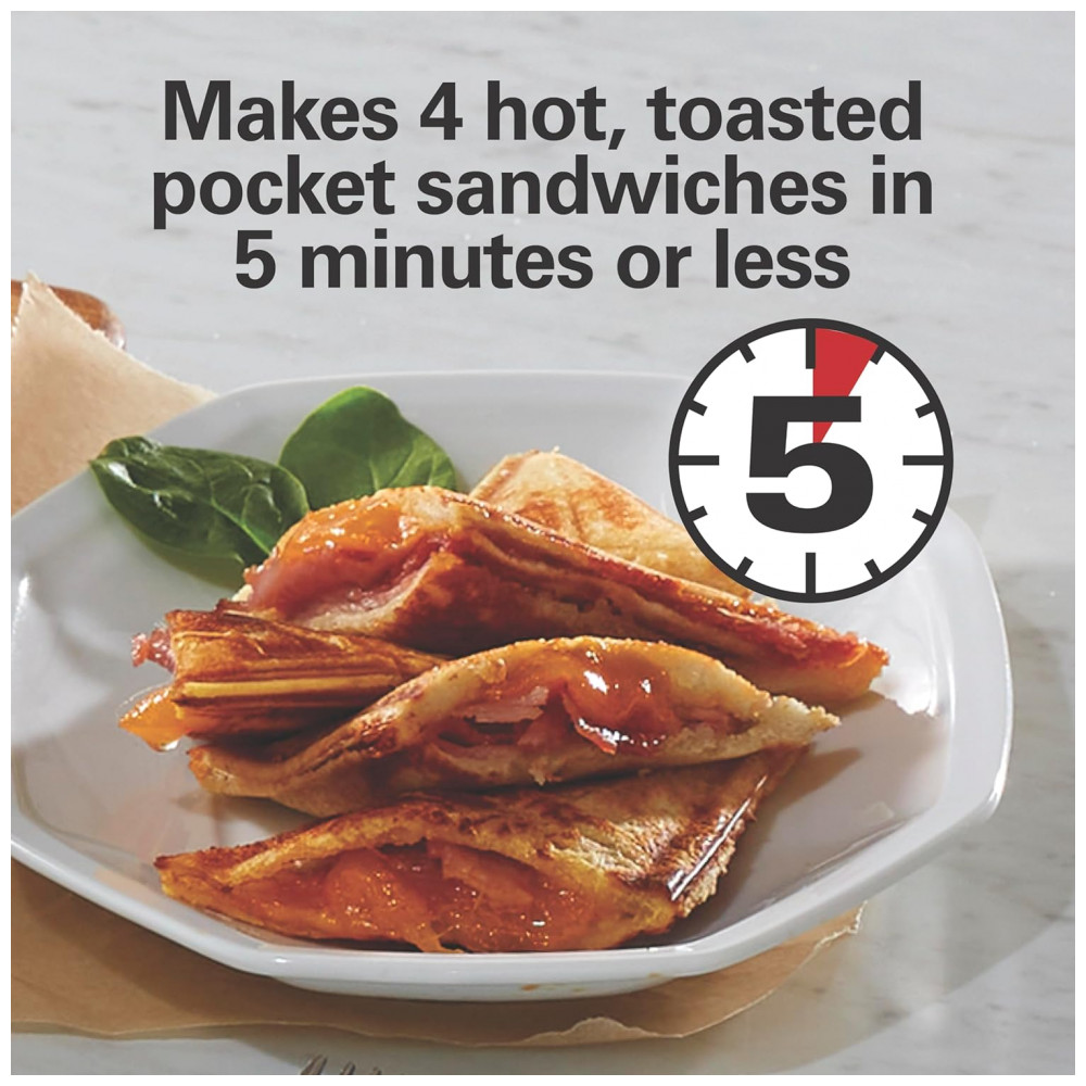 Máquina de Sanduíche Hamilton Beach Elétrica com Placas Antiaderentes Livres de PFAS, Prepara Sanduíches Recheados, Omeletes, Compacta - Imagem 2