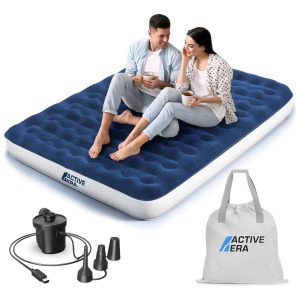 Colchão Inflável Casal Queen com bomba de ar recarregável USB bolsa de viagem e travesseiro incluído ACTIVE ERA Azul