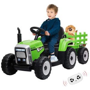 Trator Elétrico Infantil com Reboque Controle Remoto e Faróis de LED 12V PALBY'S Verde