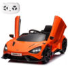 Carro Elétrico Infantil McLaren765LT MUKIDY Laranja 12V Controle Remoto Música Luzes LED 3 Velocidades Cinto Segurança Modelo Licenciado
