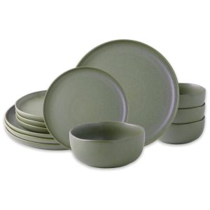 Conjunto de Louça AmorArc Stoneware 12 Peças com Borda Ondulada Alta Resistência Seguro Micro-ondas Lava-louças e Forno