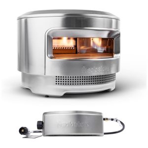 Forno de Pizza a Gás Portátil Aço Inoxidável com Queimador de Gás e Pedra de Pizza de Cordierita Solo Stove Prata